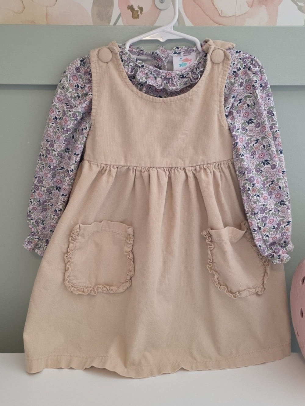 Stitchy fish 3t smocked pinafore dress and blouse outfit set fall winter